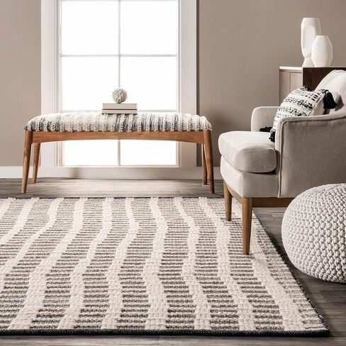 Rugs USA x Arvin Olano Parker Check Textured Area Rug, 8x10, Ivory in Kuwait