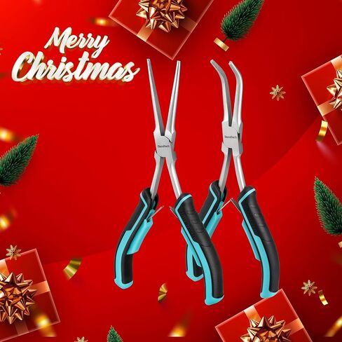 DURATECH 2PCS 7" Long Reach Needle Nose Pliers Set, Long Nose Pliers & Bent Nose Pliers, Small Needle Nose Pliers for Jewelry Making, Wire Wrapping, Wire Bending and Object Gripping on Narrow Space in Kuwait