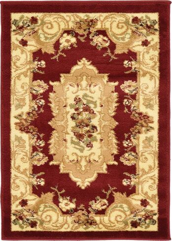 سجادة منطقة فرساي فريدة من نوعها من مجموعة Loom Versailles الكلاسيكية التقليدية ذات الزخارف الزهرية (2' 2 × 3' 0 مستطيلة، عنابي/عاجي) in Saudi Arabia