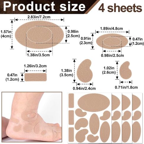 4 Sheets Moleskin Adhesive Pads, Multi-Shapes Moleskin Tape, Moleskin Strips Prevention Pads Anti-Wear Mole Skin Patch for Feet Heels- Nude Color in Saudi Arabia