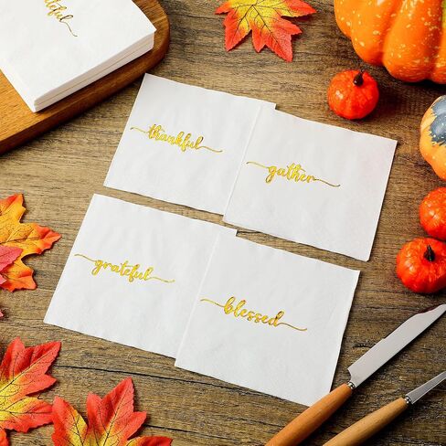 100 Packs Thanksgiving Napkins Disposable Thankful Grateful Blessed Decoration Napkins Fall Cocktail Beverage Hand Paper Towels for Thanksgiving Party Supplies Tableware Decor,5 x 5 Inchinches in Saudi Arabia