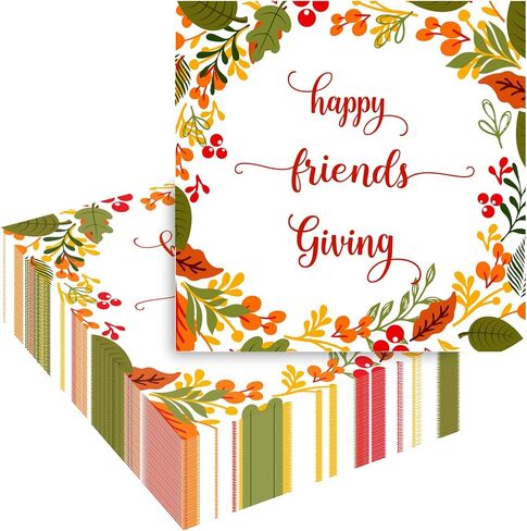 100 Pack Friendsgiving Napkins 5 x 5in Autun Leaves Disposable Paper Napkins Thanksgiving Fingertip Napkins for Happy Friendsgiving Fall Harvest Party Dinners Decorations in Kuwait