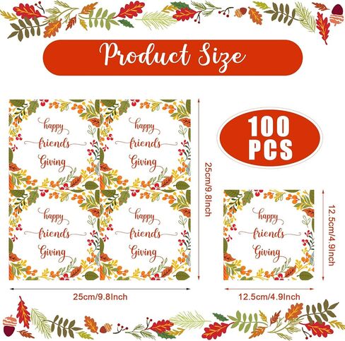 100 Pack Friendsgiving Napkins 5 x 5in Autun Leaves Disposable Paper Napkins Thanksgiving Fingertip Napkins for Happy Friendsgiving Fall Harvest Party Dinners Decorations in Kuwait