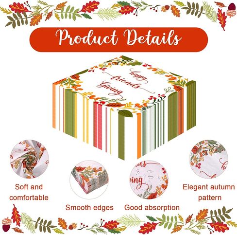 100 Pack Friendsgiving Napkins 5 x 5in Autun Leaves Disposable Paper Napkins Thanksgiving Fingertip Napkins for Happy Friendsgiving Fall Harvest Party Dinners Decorations in Kuwait