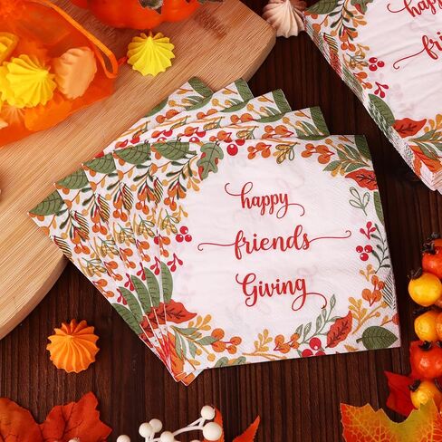 100 Pack Friendsgiving Napkins 5 x 5in Autun Leaves Disposable Paper Napkins Thanksgiving Fingertip Napkins for Happy Friendsgiving Fall Harvest Party Dinners Decorations in Kuwait