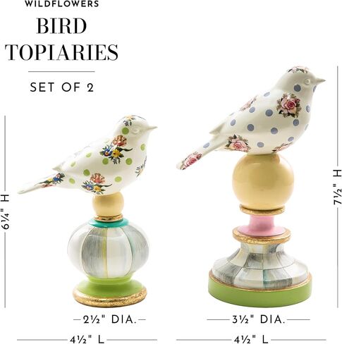 MACKENZIE-CHILDS Bird Topiaries, Decorative Bird Decor for Living Room or Bedroom Table Decor, Set of 2, Wildflowers in Kuwait