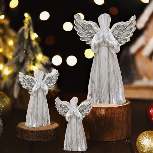 3 Pcs Wooden Christmas Angel Figurines Rustic Angel Statues Religious Angel Table Centerpieces Decorations Farmhouse Christmas Desk Tiered Tray for Christmas Ornament Holiday Party Home Decor in Saudi Arabia