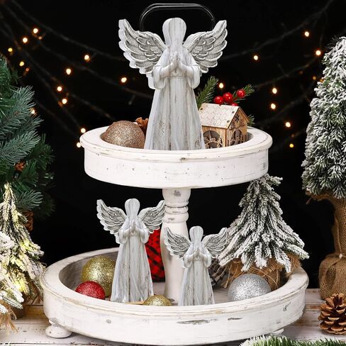 3 Pcs Wooden Christmas Angel Figurines Rustic Angel Statues Religious Angel Table Centerpieces Decorations Farmhouse Christmas Desk Tiered Tray for Christmas Ornament Holiday Party Home Decor in Saudi Arabia