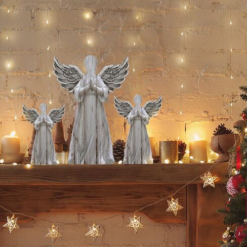 3 Pcs Wooden Christmas Angel Figurines Rustic Angel Statues Religious Angel Table Centerpieces Decorations Farmhouse Christmas Desk Tiered Tray for Christmas Ornament Holiday Party Home Decor in Saudi Arabia