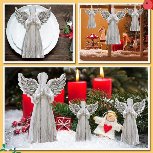 3 Pcs Wooden Christmas Angel Figurines Rustic Angel Statues Religious Angel Table Centerpieces Decorations Farmhouse Christmas Desk Tiered Tray for Christmas Ornament Holiday Party Home Decor in Saudi Arabia