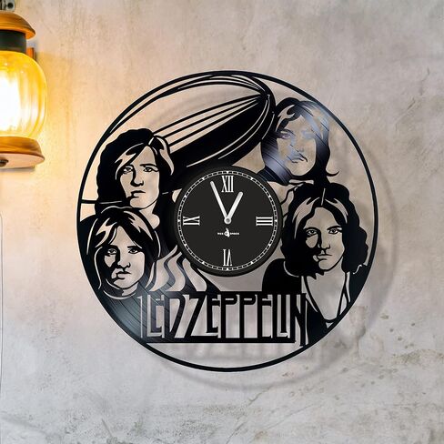 ساعة حائط من الفينيل الأسود مقاس 12 بوصة مع موضوع LED ZEPPELIN - حركة كوارتز صامتة - سهلة التعليق in Saudi Arabia
