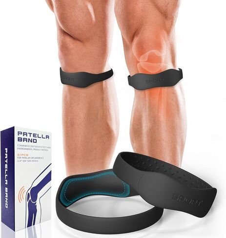 Silicone Knee Patellar Tendon Support Strap - 2 Pack Patella Band for Tendonitis Jumpers Pain Relief - Knee Brace for Men & Women - Knee Band Stabilizer for Running Sports Basketball Hiking (Black, Small) in Kuwait