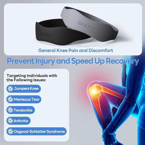 Silicone Knee Patellar Tendon Support Strap - 2 Pack Patella Band for Tendonitis Jumpers Pain Relief - Knee Brace for Men & Women - Knee Band Stabilizer for Running Sports Basketball Hiking (Black, Small) in Kuwait