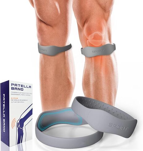 Silicone Knee Patellar Tendon Support Strap - 2 Pack Patella Band for Tendonitis Jumpers Pain Relief - Knee Brace for Men & Women - Knee Band Stabilizer for Running Sports Basketball Hiking (Black, Small) in Kuwait