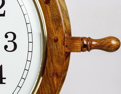 Nagina International Nautical Moon Light Blue Large Wooden Ship Wheel with Ship's Time Captain's Clock - Pirate Home Decorative Clock (16 Inches, White Dial Face) in Kuwait