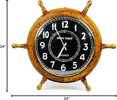 Nagina International Nautical Moon Light Blue Large Wooden Ship Wheel with Ship's Time Captain's Clock - Pirate Home Decorative Clock (16 Inches, White Dial Face) in Kuwait
