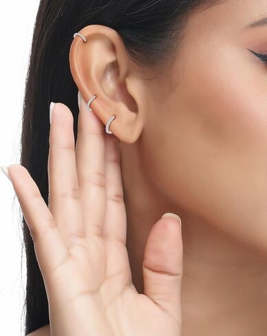 11 pairs Hypoallergenic Surgical Steel Flat Back Earring Tiny stud Earrings | Sterling Silver Small Hoop Earrings for Women Men Cartilage Earrings Hoop in Saudi Arabia