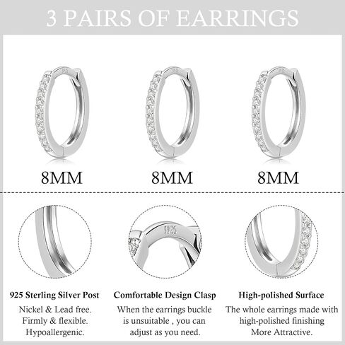11 pairs Hypoallergenic Surgical Steel Flat Back Earring Tiny stud Earrings | Sterling Silver Small Hoop Earrings for Women Men Cartilage Earrings Hoop in Saudi Arabia