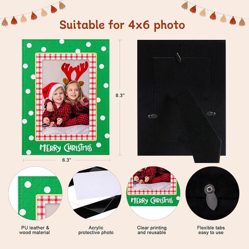 Merry Christmas Frame - Green Leather Christmas Picture Frame 4x6 Photo Christmas Decoration Frame Gifts for Women Men Kids Family Friends in Saudi Arabia