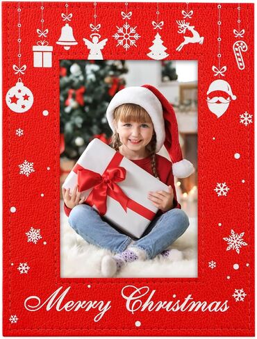 Merry Christmas Frame - Green Leather Christmas Picture Frame 4x6 Photo Christmas Decoration Frame Gifts for Women Men Kids Family Friends in Saudi Arabia