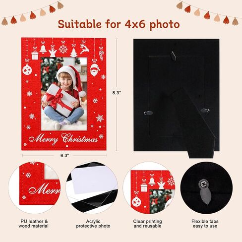 Merry Christmas Frame - Green Leather Christmas Picture Frame 4x6 Photo Christmas Decoration Frame Gifts for Women Men Kids Family Friends in Saudi Arabia