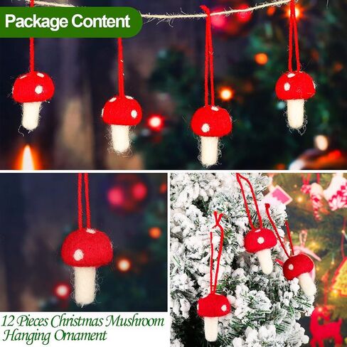 Felt Mushroom Christmas Mushroom Decorations Xmas Hanging Ornament Christmas Tree Ornament Decorations for Christmas Wedding Holiday Daily Life (12 Pieces) in Saudi Arabia