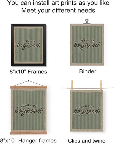 Wheatwin Playroom Decor, Long Live Boyhood Wall Art Prints Set of 4, Boy Room Decor, Sage Green Dinosaur Playroom Boy Nursery Decor, 8x10 (Unframed) in Kuwait