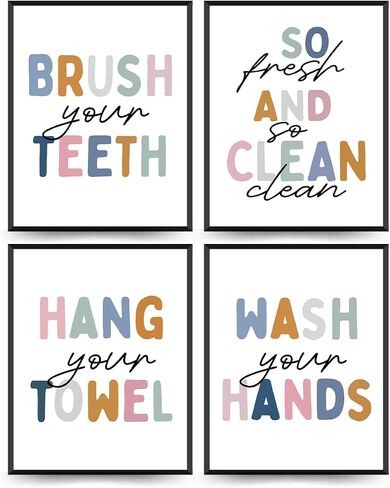 ETVISO Kid Bathroom Decor,Nursery Wall Art Prints,Funny Bathroom Wash Your Hands Signs Prints,Kids Bathroom Wall Art Posters Picture,8x10 Inch Set Of 4 Unframed in Kuwait