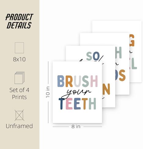 ETVISO Kid Bathroom Decor,Nursery Wall Art Prints,Funny Bathroom Wash Your Hands Signs Prints,Kids Bathroom Wall Art Posters Picture,8x10 Inch Set Of 4 Unframed in Kuwait