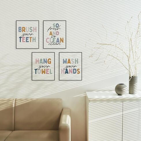 ETVISO Kid Bathroom Decor,Nursery Wall Art Prints,Funny Bathroom Wash Your Hands Signs Prints,Kids Bathroom Wall Art Posters Picture,8x10 Inch Set Of 4 Unframed in Kuwait