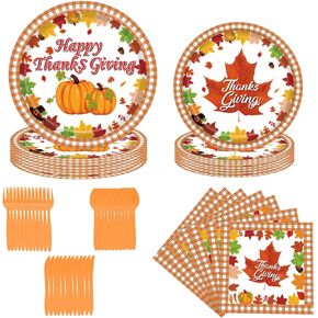 80Pcs Thanksgiving Tableware Set ,Fall Paper Plates,Hanksgiving Party Plates and Napkins Party Supplies Disposable Set