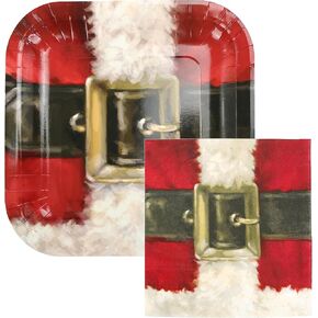 Iconikal 100-Piece Paper Dinner Christmas Party Pack, Santa's Belt Buckle, 40 Paper Plates and 60 Paper Napkins