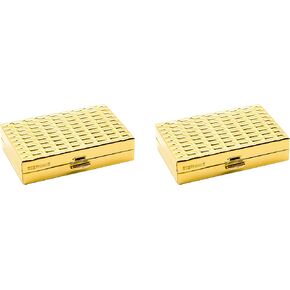 Set of 2 Rectangular-Shaped Pocket Purse Pill Box & Organizer with Dual Compartments (Gold Diamond Pattern)