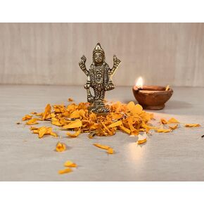 Lord Vishnu Small Brass Statue - Divine Décor, 3-inch Handcrafted Hindu Sculpture for Home Altar and Spiritual Spaces