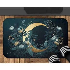 Moon Witchy Goth Boho Abstract Floral Leaf Bath Mats Non-Slip Absorbent Soft Plush Doormat Decor Bathroom Rugs for Kitchen Bedroom Floor Mat 16x24 Inches