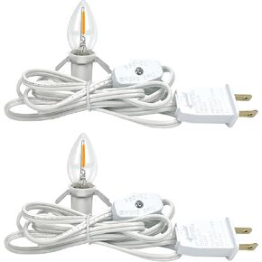 2 Accessory Cord with 2 Led Light Bulb 6 Ft White Cord with On/Off Switch Plugs e12 Candelabra LED Light Bulbs and Clips for Halloween Christmas Decorations Craft Village House Decoration