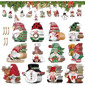 48 Pieces Gnome Ornaments for Christmas Tree, Assorted Gnome Wooden Hanging Ornaments Christmas Tree Hanging Decorations Holiday Party Supplies