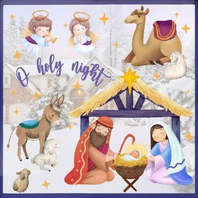 Mfault Christian Christmas Nativity Window Clings 4 Sheets, Religious Xmas Jesus Faith O Holy Night Stickers Decals Decorations, Angel Camel Horse Lamb Winter Holiday Home Kitchen Decor