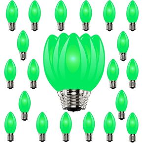 25 Pack C9 LED Green Replacement Bulbs, E17 LED Bulb for Outdoor Christmas String Lights, Energy-Efficient 0.6W LED Green Plastic Christmas Light Bulb, Commercial Grade Dimmable Bulbs