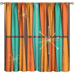 Mid Century Modern Curtains Orange Yellow Geometry Retro Colorful Curtains Rod Pocket Blackout Window Treatment for Living Room Bedroom Kitchen Decor Window Drapes 42"" W X 45"" L, Style-8
