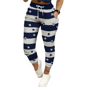 Floerns Women's Casual Star Print Striped Drawstring Waist Jogger Pants with Pocket