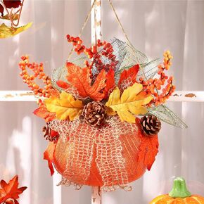 سقوط إكليل للباب الأمامي 12 "إكليل باب الخريف مع ورقة القيقب والصنوبر المخروط اليقطين الحصاد سقوط علامة للشرفة الأمامية جدار رف الشكر ديكورات المنزل in Kuwait