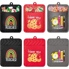R HORSE Christmas Pot Holder Gift, 6Pcs Pot Holder with Pocket Thank You Teacher Present Kitchen Funny Cookie Bag Heat Resistant Oven Mitts Hot Pad Baking Cooking Christmas New Year Gift