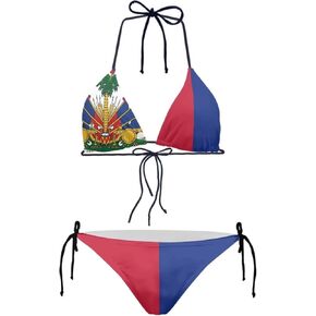 Two Piece Swimsuit for Women Triangle Thong Lace Up Halter Bathing Suits High Waisted Sexy Floral Strap Bikini Set