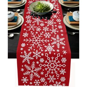 Libaoge عيد الميلاد ندفة الثلج مفرش طاولة عيد الميلاد الأحمر الخيش الجدول العداءين لديكور المنزل الحرف اليدوية للعشاء العائلي والحفلات وعيد الشكر وعيد الميلاد والتجمع 13 × 108 بوصة in Kuwait