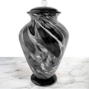 Silver Radiance Hand Blown Glass Cremation Urns for Human Ashes - Museum Quality Large Decorative Glass Urn for Adult Men & Women - Burial Urns for Adult Human Ashes