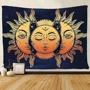 Tie Dye Psychedelic Celestial Sun Moon Tapestry Bohemian Tapestry Wall Hanging Dorm Decor Boho Tapestry/Hippie Hippy Tapestry Beach Coverlet Curtain (Twin (54 X 84 inches Approx, Orange Multi Color)