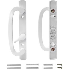 Sliding Patio Door Handle with Mortise Lock,Offset Position,45° Keyway,3-15/16" H.C.Fits 1-3/8" to 2" Thick Doors,White Zinc Diecast