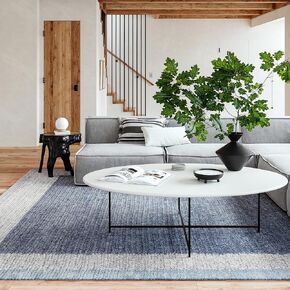 Rugs USA x Emily Henderson Fountain Checked Wool Area Rug, 4x6, Blue