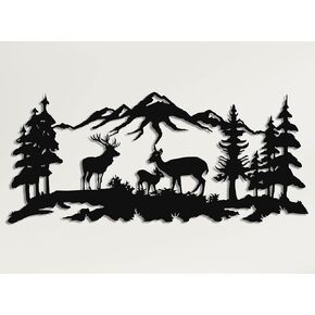 DEKADRON Metal Wall Art, Deer Family Wall Art, Metal Tree Decor, Metal Wall Decor, Interior Decoration, Wall Hangings (30" W x 13" H / 75x33 cm)
